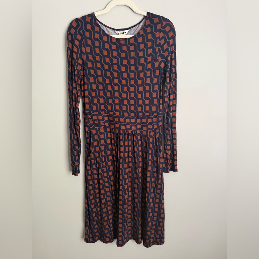 Boden Navy Rust Jersey Dress Size 8R